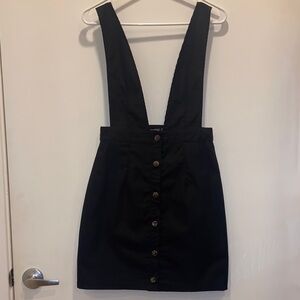 Boohoo Mini Black Pinafore Button Dress